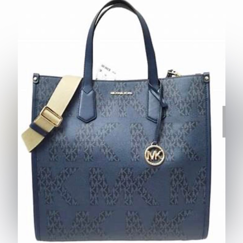 Michael Kors Maple Logo LG Admiral Blue Tote Bag Navy NEW WITH TAGS